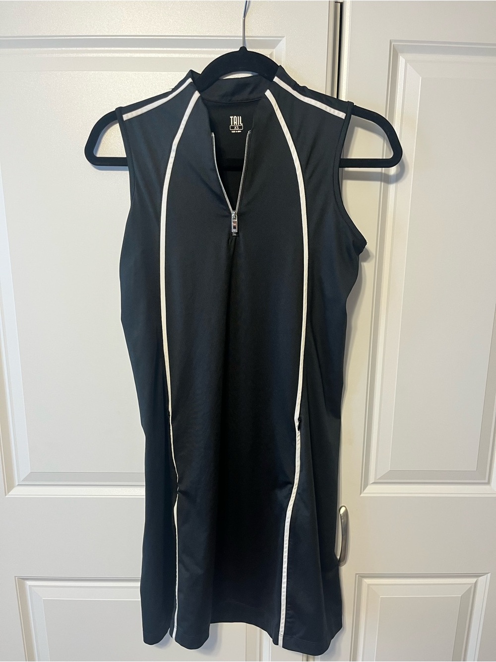 Tail Black Sleeveless Zip Polo golf or athletic Dress with White Piping-XS
